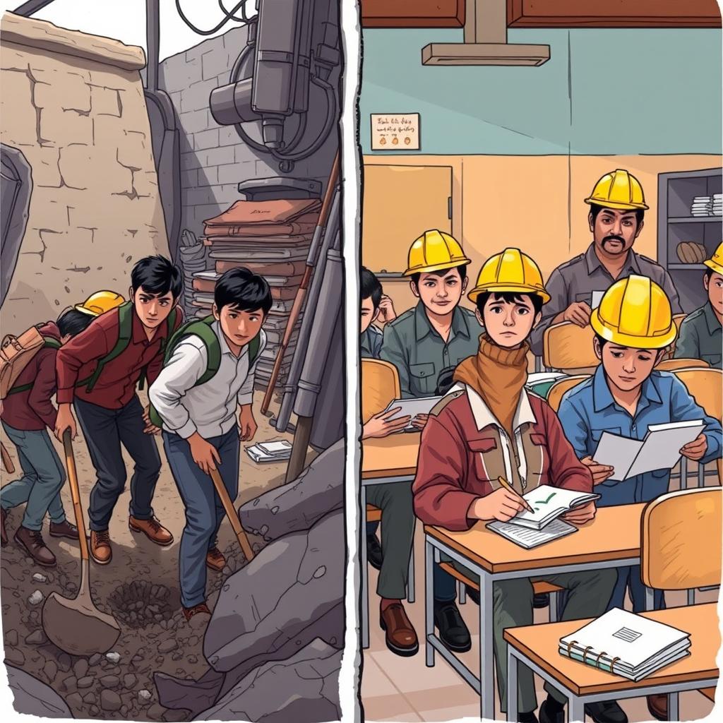 An engaging illustration blending the atmosphere of Tehran University with the functionality of an old workshop