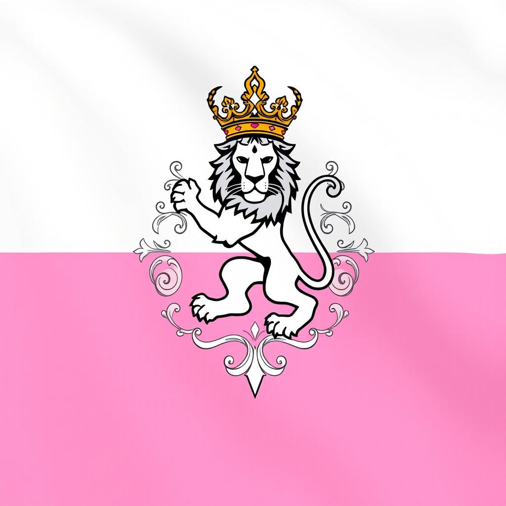 The flag of a fictional feminist empire, prominently featuring a harmonious blend of white and pink colors