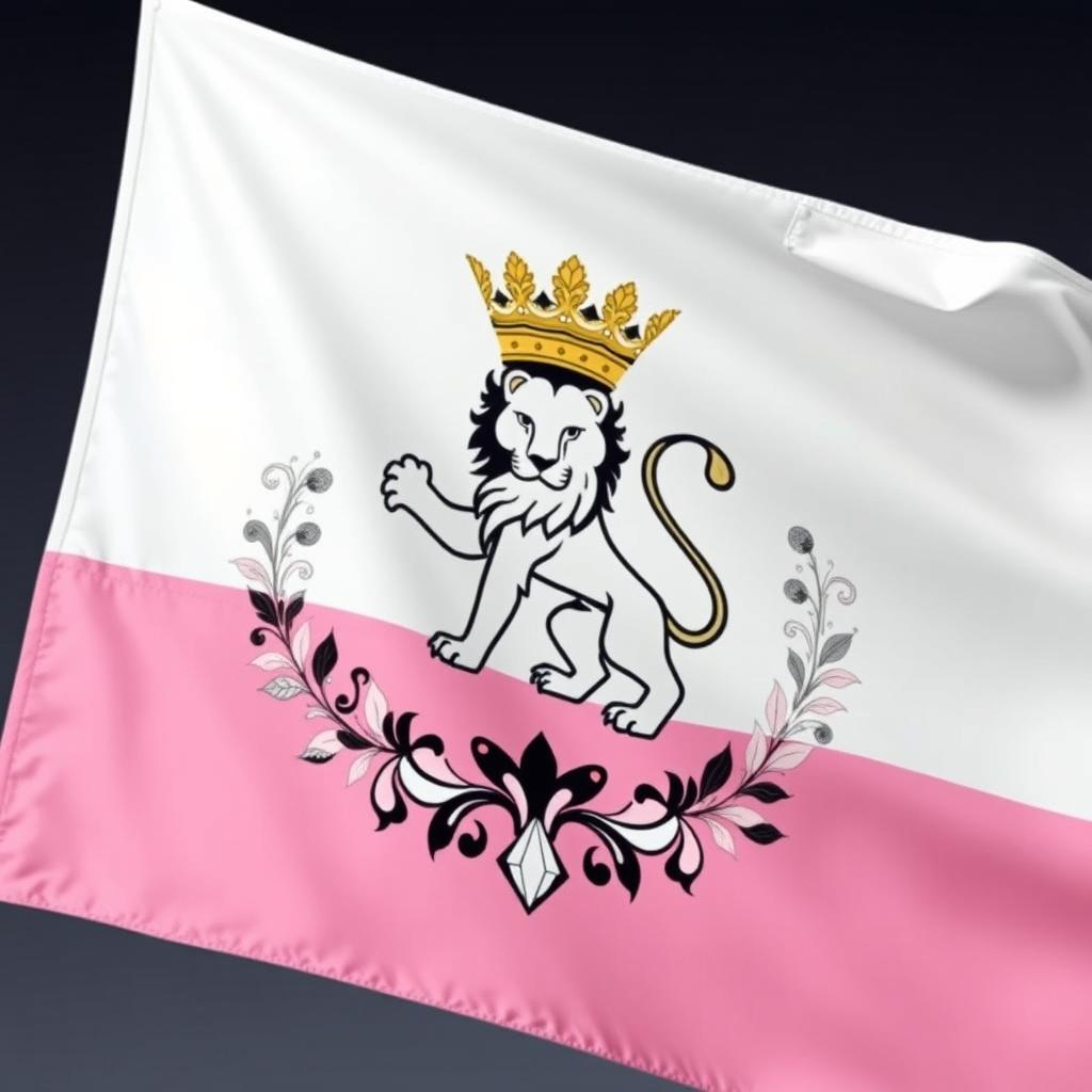 The flag of a fictional feminist empire, artistically designed with a stunning combination of white and pink
