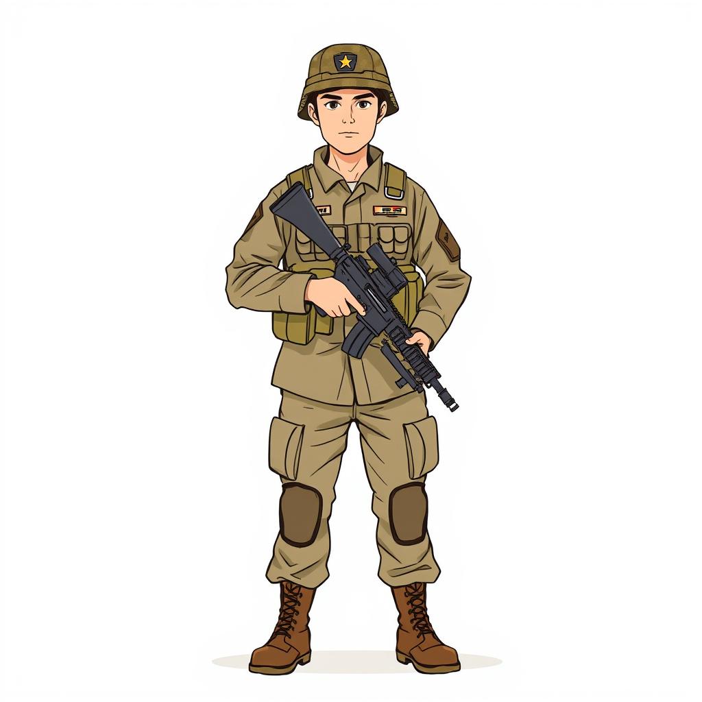 A hand-drawn illustration of a soldier standing one meter away, facing the viewer directly