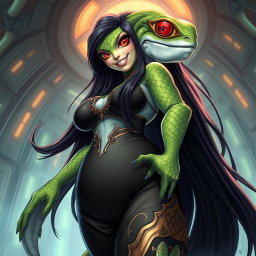 A captivating depiction of a female alien hybrid, beautifully combining lizard and fish features