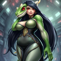 A captivating depiction of a female alien hybrid, beautifully combining lizard and fish features