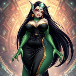A mesmerizing illustration of a female alien hybrid, beautifully crafted with lizard and fish characteristics