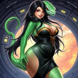 A mesmerizing illustration of a female alien hybrid, beautifully crafted with lizard and fish characteristics