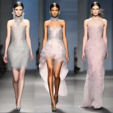 The runway model was amply dressed in the latest haute couture designs.