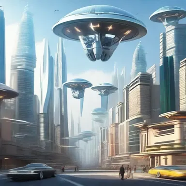 The futuristic city was amply equipped with advanced technology and flying vehicles.