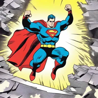 The superhero's strength was amply depicted in action-packed comic panels.