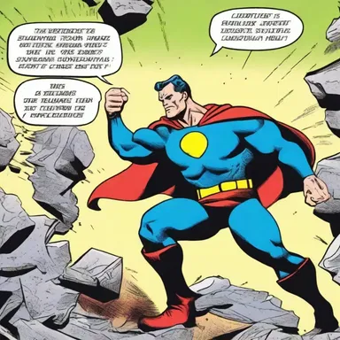 The superhero's strength was amply depicted in action-packed comic panels.