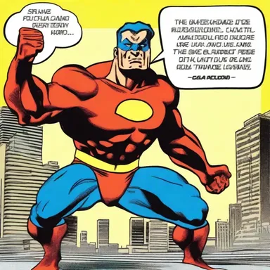 The superhero's strength was amply depicted in action-packed comic panels.