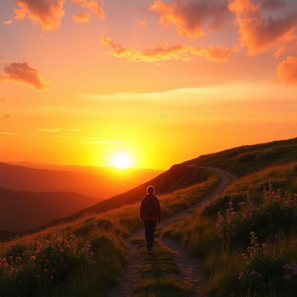 A captivating sunset landscape symbolizing a journey toward enlightenment