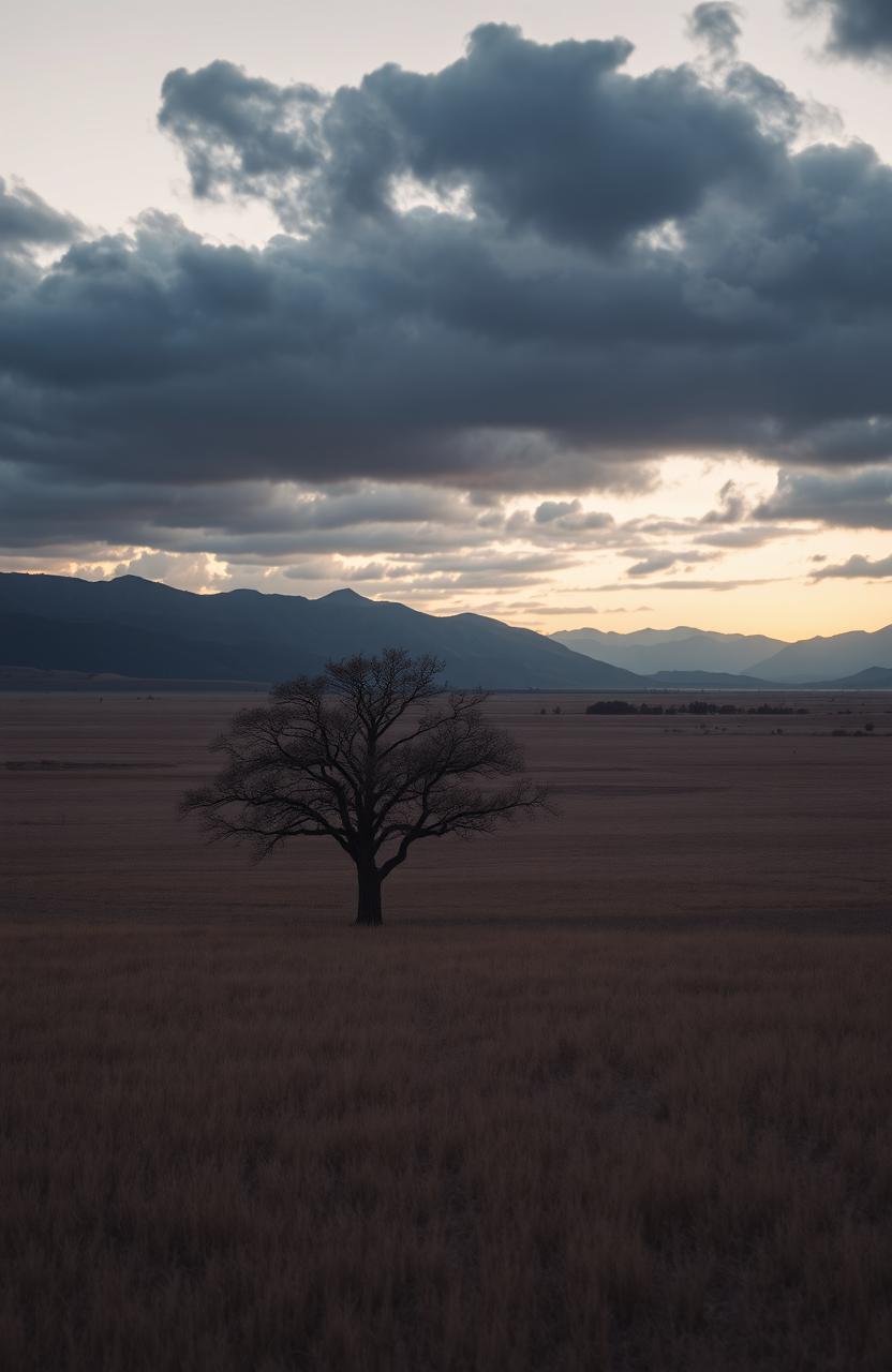 A surreal landscape depicting a vast, desolate area where a mother figure is absent