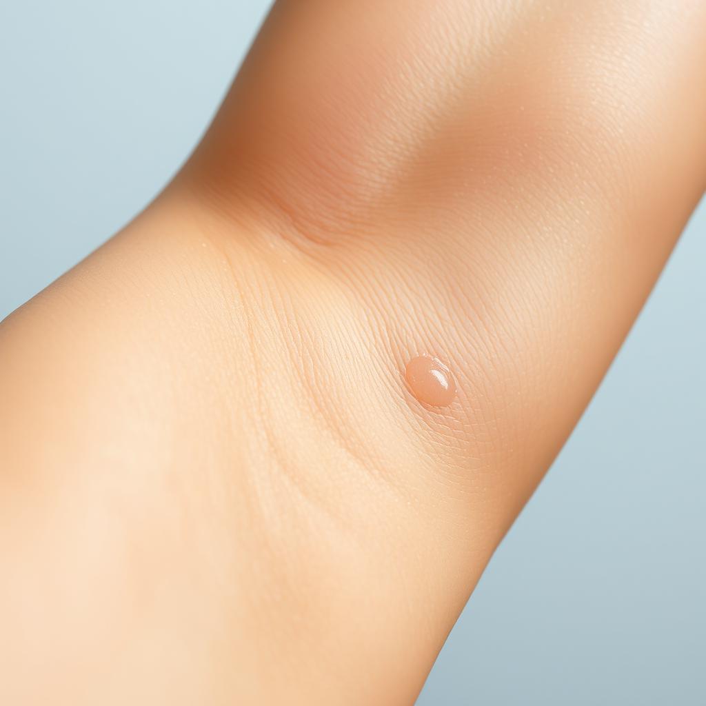 A close-up of an armpit showcasing skin with an oily texture and visible sweat, highlighting the natural sheen of the skin