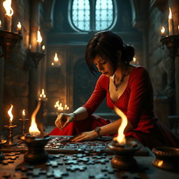 A captivating YouTube thumbnail featuring Ada Wong from the Resident Evil 4 Remake, elegantly dressed in her iconic red dress
