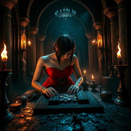 A captivating YouTube thumbnail featuring Ada Wong from the Resident Evil 4 Remake, elegantly dressed in her iconic red dress