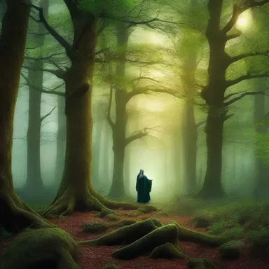 The wizard cast spells so amply, that the entire forest transformed into a mystical realm.