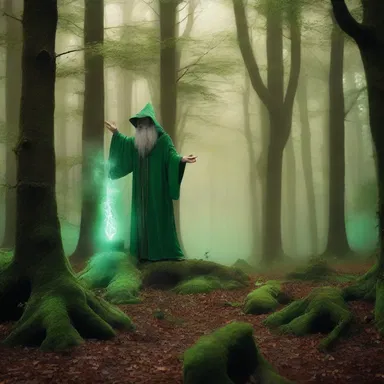 The wizard cast spells so amply, that the entire forest transformed into a mystical realm.