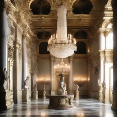 The grand foyer was amply decorated with exquisite sculptures and a stunning chandelier.