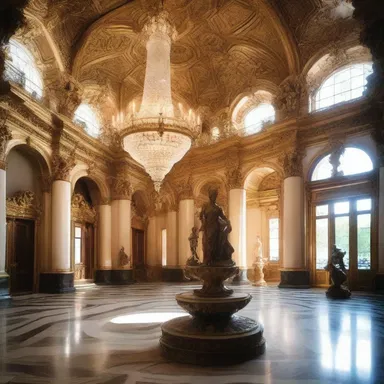 The grand foyer was amply decorated with exquisite sculptures and a stunning chandelier.