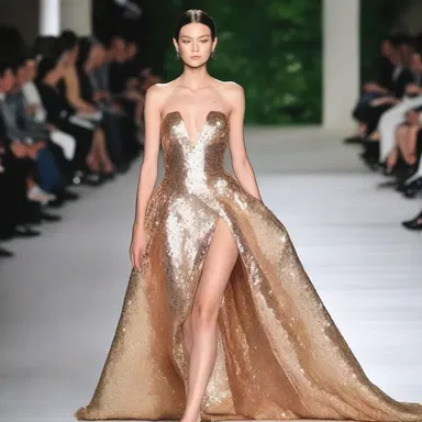 The runway model flaunted an amply sequined gown, catching everyone's attention.