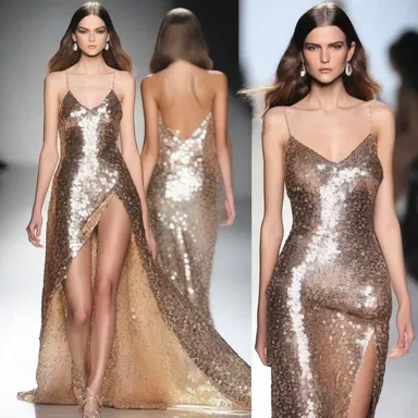 The runway model flaunted an amply sequined gown, catching everyone's attention.