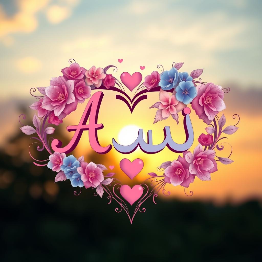A romantic and artistic representation of the names 'عَبِير' (Abir) and 'مَحْمُود' (Mahmoud) intertwined beautifully, symbolizing love