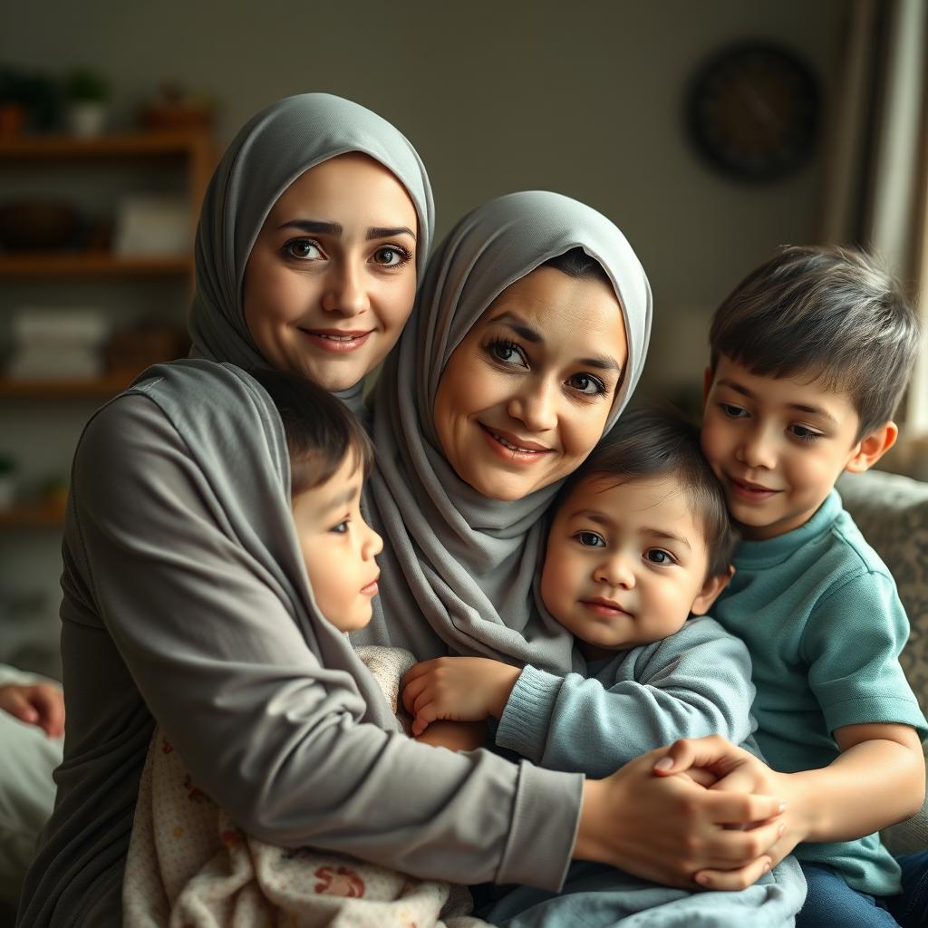 A short woman with white skin, large eyes, and wearing a hijab