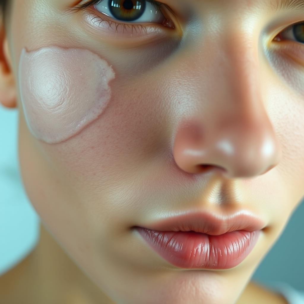 A close-up of a human face with subtle swelling on the left side, emphasizing the features like the eye, cheek, and lips