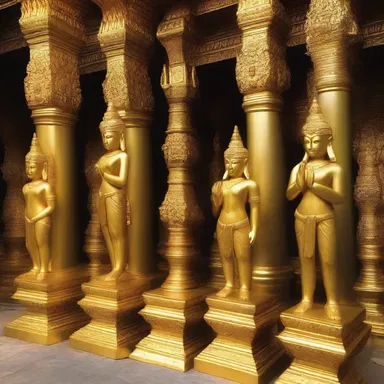 The temple was amply adorned with golden statues, symbolizing divinity and opulence.