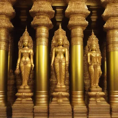 The temple was amply adorned with golden statues, symbolizing divinity and opulence.
