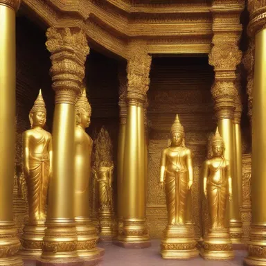 The temple was amply adorned with golden statues, symbolizing divinity and opulence.