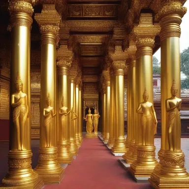 The temple was amply adorned with golden statues, symbolizing divinity and opulence.