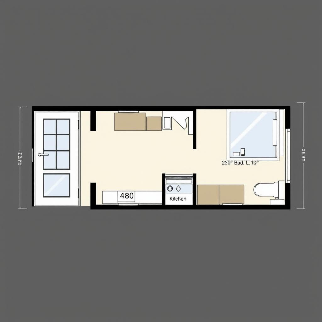 A detailed floor plan design for a rectangular apartment measuring 39 square meters, with dimensions of 4