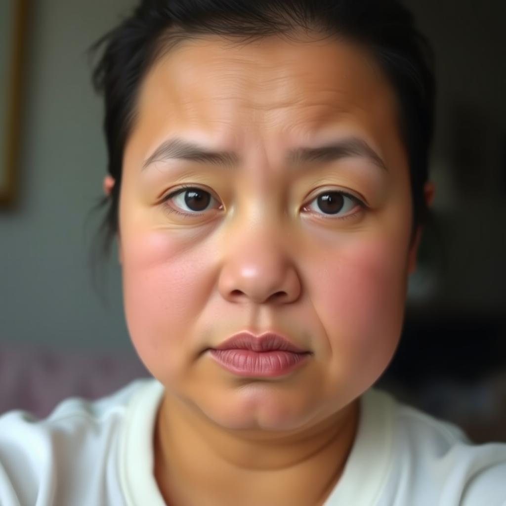 An edited portrait photo of a person with a slightly swollen face, maintaining realistic facial features