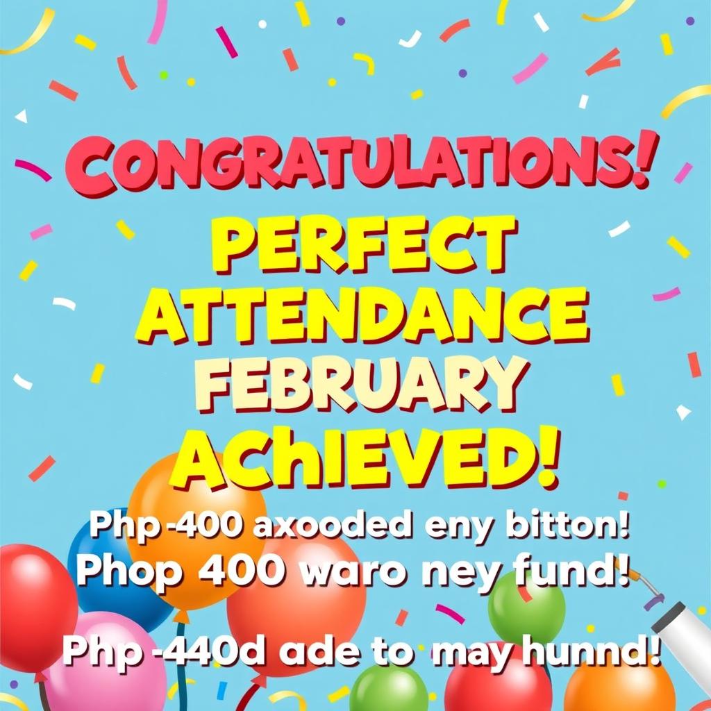 A vibrant and festive team poster celebrating the perfect attendance for February