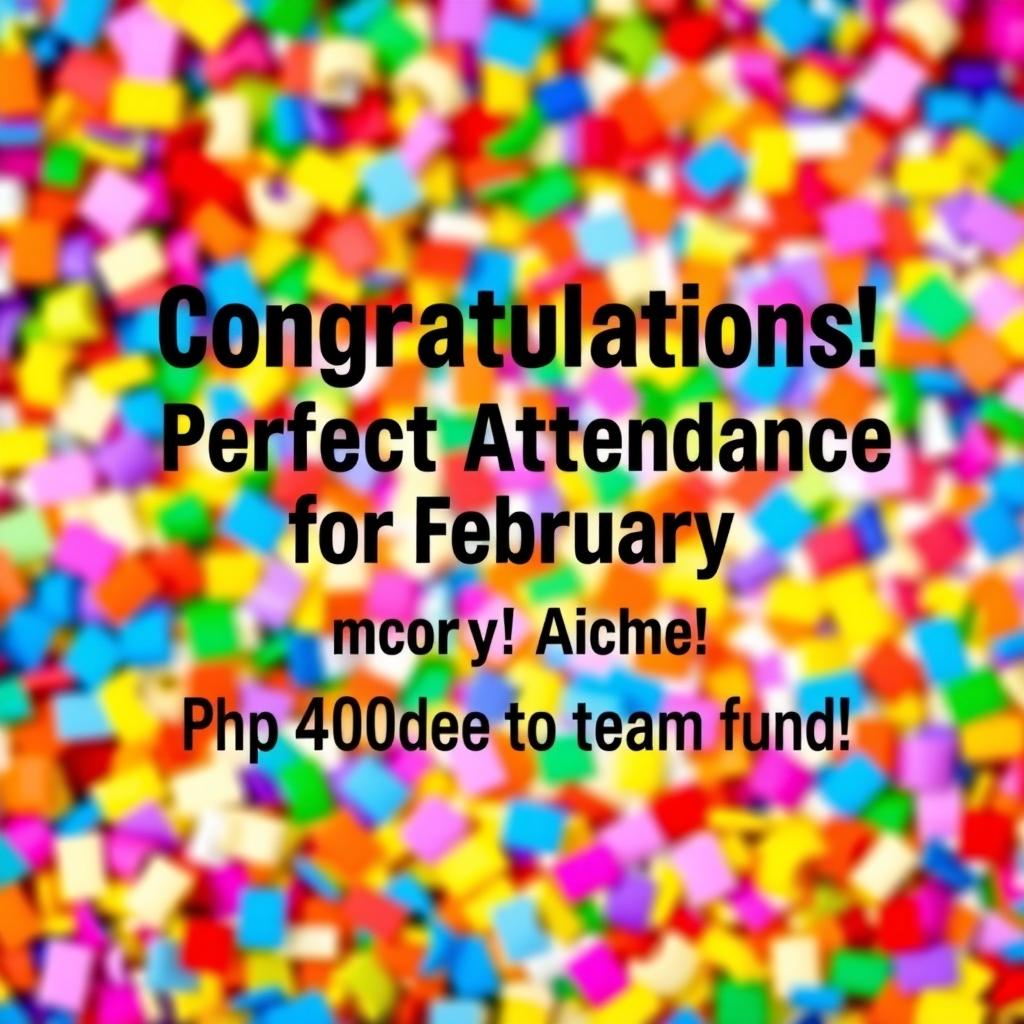 A festive and colorful team poster celebrating the perfect attendance for February
