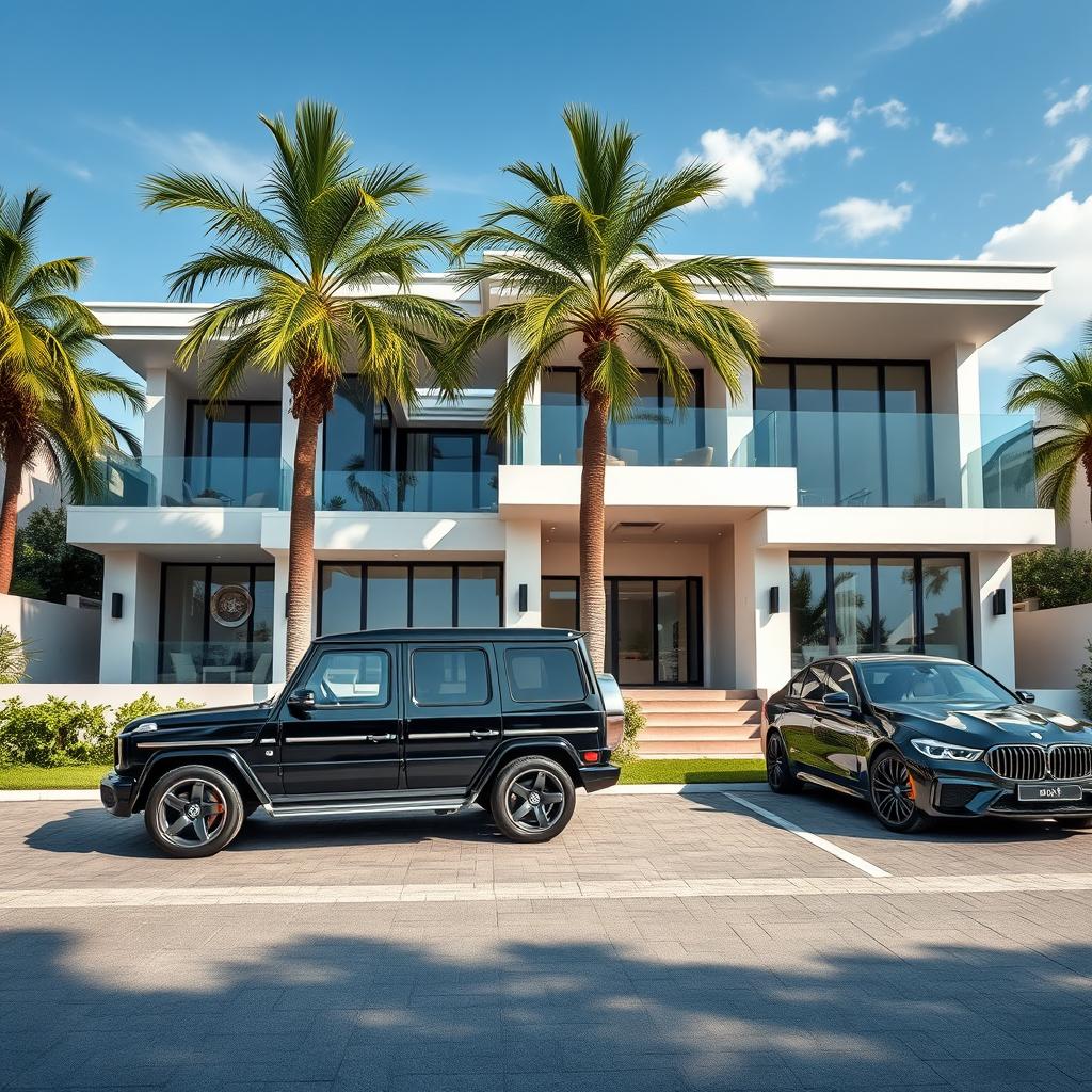 A stunning luxury villa house with two floors featuring a modern design