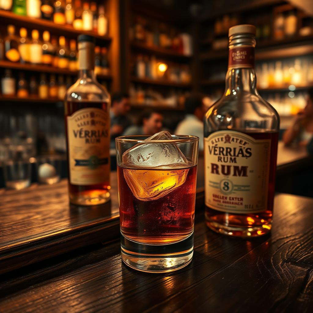 Savor the Moment: Discover the Beauty of Golden Rum in a Rustic Bar Setting
