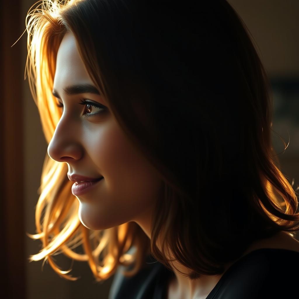 A side profile portrait of a person with an expressive look, showcasing deep emotions