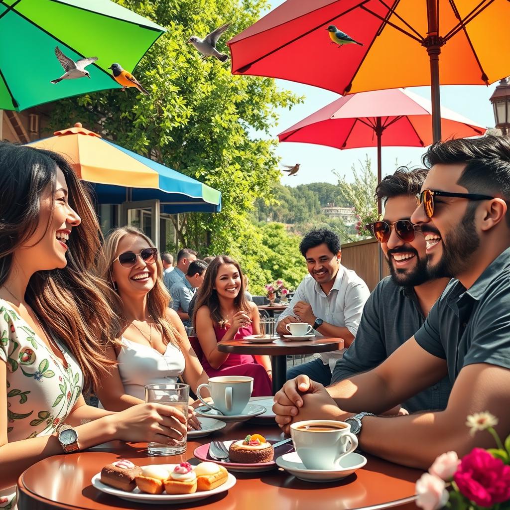A vibrant and lively scene capturing the essence of people engaged in an animated conversation