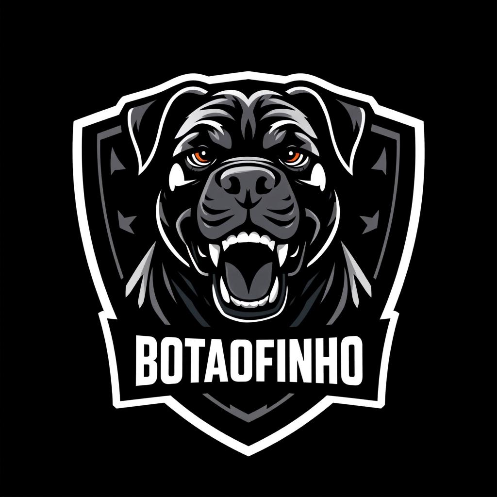 A striking e-sports football team logo for BOTAFOFINHO, featuring a fierce Rottweiler as the central element