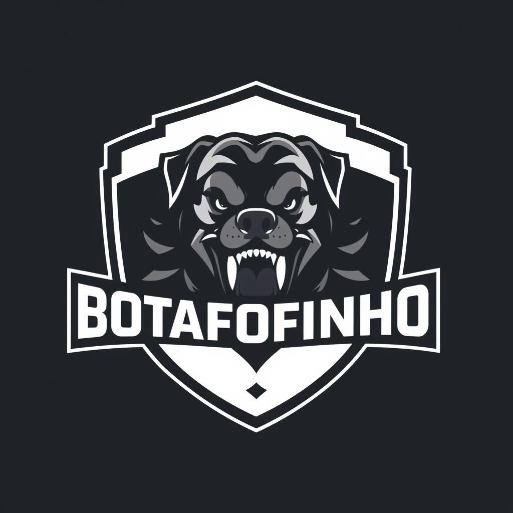 An impactful e-sports football team logo for BOTAFOFINHO, featuring a fierce and menacing Rottweiler as the central element