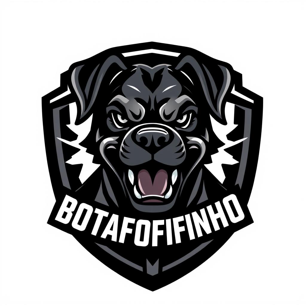An energetic e-sports football team logo for BOTAFOFINHO, featuring a fierce Rottweiler as the central focus
