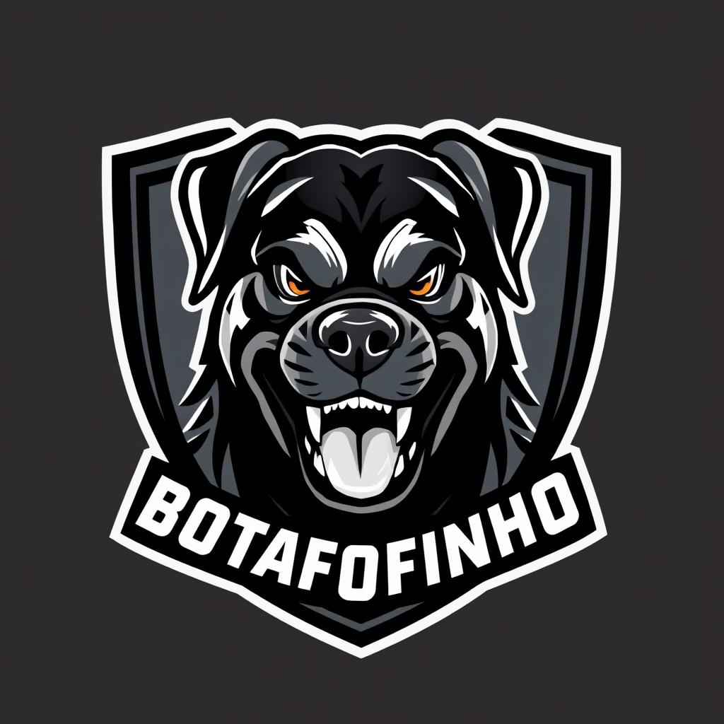 An eye-catching e-sports football team logo for BOTAFOFINHO, featuring a dominant Rottweiler as the main element