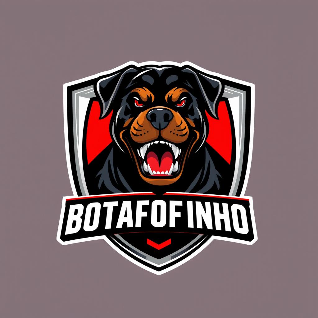 An impactful e-sports football team logo for BOTAFOFINHO, highlighting a fierce Rottweiler as the central element