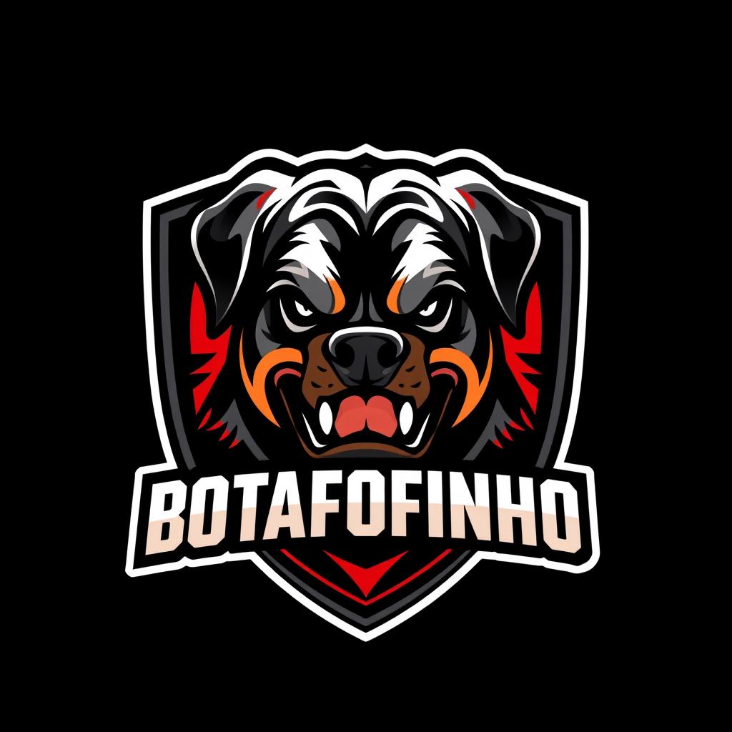 A striking e-sports football team logo for BOTAFOFINHO, featuring a formidable Rottweiler as the main element