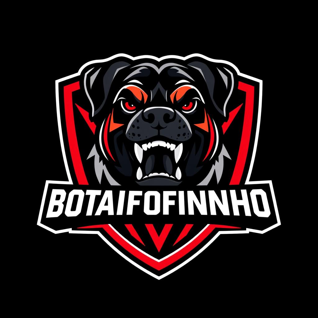 An impactful e-sports football team logo for BOTAFOFINHO, designed with a fierce Rottweiler as the central element
