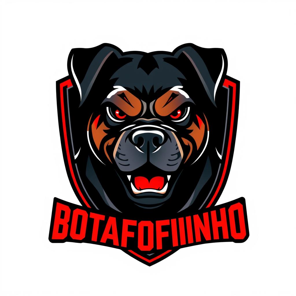 A powerful and captivating e-sports football team logo for BOTAFOFINHO, featuring a menacing Rottweiler as the primary element