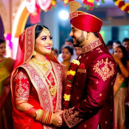 A beautiful Indian bride and her husband during a traditional wedding ceremony