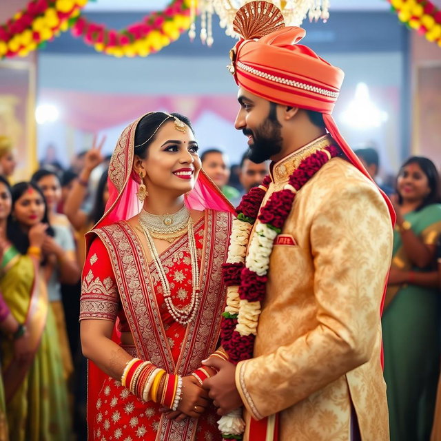 A beautiful Indian bride and her husband during a traditional wedding ceremony