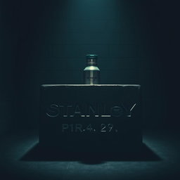 A dark room with a mysterious ambiance, featuring a massive iron block at the center